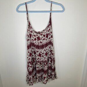 Brandy Melville Red & Ivory Floral Open Back Babydoll Mini Dress